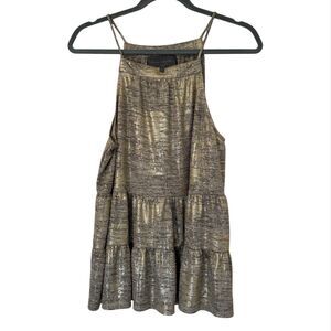 Anthropologie Sunday in Brooklyn Gold Becca‎ Halter Tiered Top Large Boho Glam